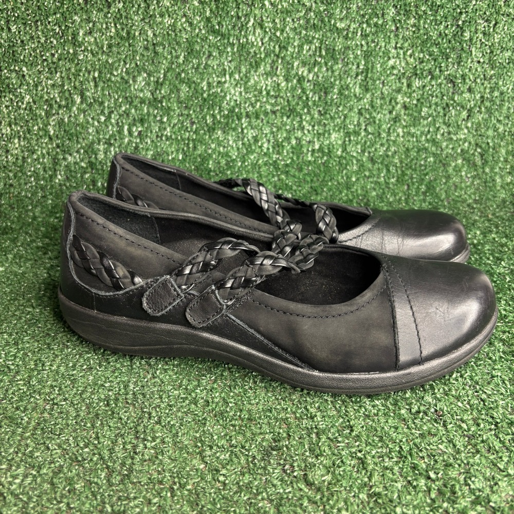 Aetrex Annie Leather Orthopedic Comfort Mary Jane Flat Shoes Black Womens Sz 8.5